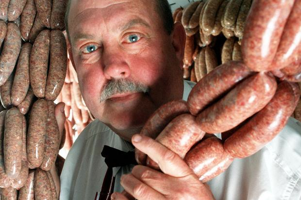O’Hagan with his gourmet sausages. In a BBC film he claimed that his recipes, which he kept in a safe, had been stolen 